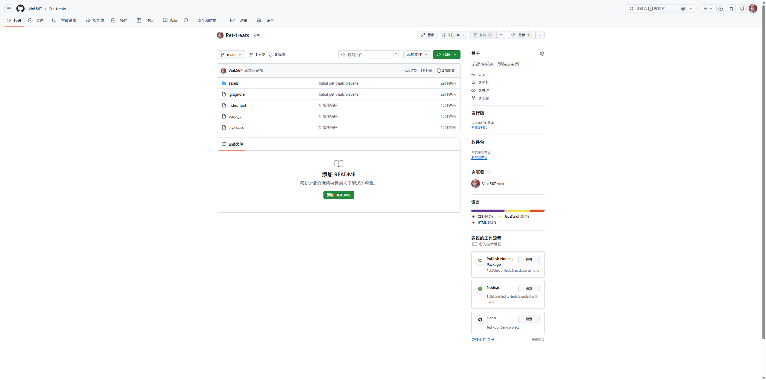 Codex平台的仓库页面